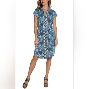 Liverpool Blue and White Asymmetrical Midi Dress